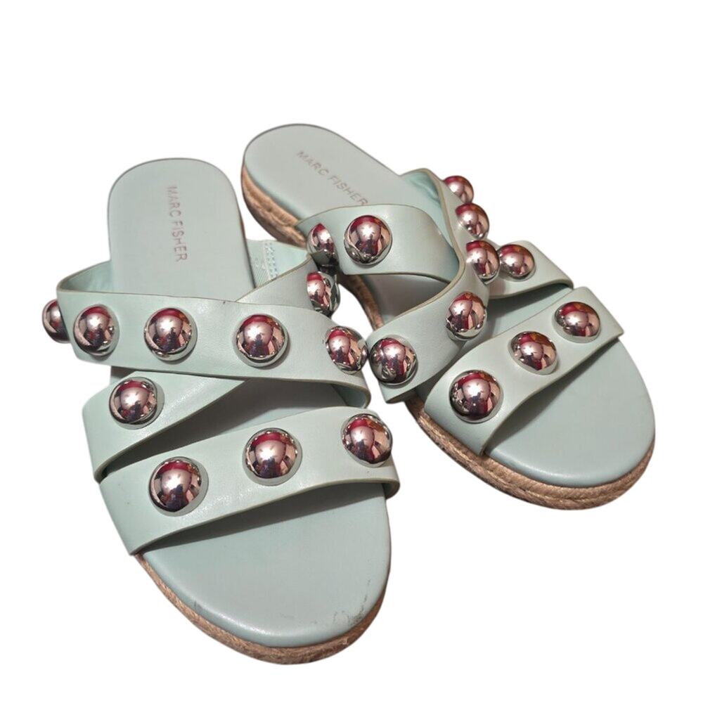 Marc Fisher Womens Bryte Round Toe Slip Sandals Robins Egg Blue Size 7